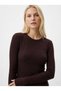 Women's Black Basic Crew Neck Flexible Blouse with Finger Detail - 4