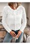 Openwork Long Sleeve Collar Detailed Buttoned Basket Pattern 100% Cotton Women's Knitwear Cardigan - 5