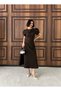 Women's Brown Balloon Sleeve Bow Detail Short Sleeve Long Dress - 4