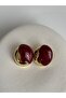 Gold Color Burgundy Enamel Earrings (2.7 cm) - 3