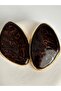 Gold Color Dark Brown Enamel Big Earrings (6.7 cm) - 4