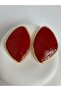 Gold Color Claret Red Enamel Large Earrings (6.7 cm) - 3
