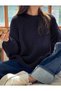 Women's Navy Blue Thessaloniki Knitted Crew Neck Oversize Balloon Sleeve Knitwear Sweater - 2