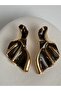 Gold Color Light Brown Enamel Twisted Earrings (5.7 cm) - 2