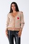 Brown Striped Heart Buttoned Knitwear Cardigan - 3