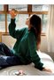 Women's Green Thessaloniki Knitted Crew Neck Oversize Casual Knitwear Sweater - 2