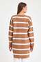 Brown Striped Ribbed Buttoned Long Knitwear Cardigan - 5