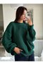 Women's Green Thessaloniki Knitted Crew Neck Oversize Casual Knitwear Sweater - 7