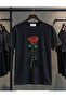 Play Wear Unisex Round Neck Printed T-Shirt with Skeleton Red Rose