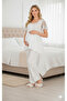 New Season Ecru Lace Detailed Buttoned Special Design Summer Cotton Maternity Pajama Set