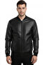 Black Stone Embellished Slim Fit Faux Leather Men's Jacket / Coat – College Collar & Ribbed 2600931 - 5