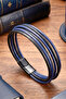 Men's Leather Bracelet - Multi-Leather Six-Row Navy Blue Black Leather Men's Bracelet