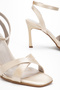 Cross-Strapped Satin Women's Shoes Beige - 3
