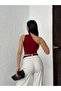 Women's Burgundy Shoulder Twist Crop Blouse - 4