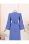 Tie-Waist Long Dress with Back Zipper - Blue - 3