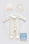 100% Cotton 3-Piece Newborn Set - Ribbon / Beige