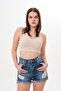 Women's Blue Color Ripped Detailed Denim Shorts - 2