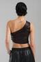 Women's Leather One-Shoulder Zipper Detailed Design Crop Blouse - 4