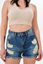 Women's Blue Color Ripped Detailed Denim Shorts - 4