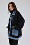 Women's Thick Knitwear Denim Fabric Garnished Design Jacket Cardigan - 3