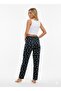 Women's Navy Blue Lemon Patterned Ribbon Pajama Bottoms, Cotton Soft Texture - 2