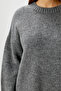Women's Anthracite Crew Neck Long Sleeve Oversize Soft Textured Knitwear Sweater - 5