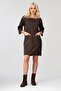 Women's Brown Three Quarter Sleeve Crew Neck Dress with Front Pockets - 2