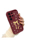 Samsung Galaxy S23 Ultra Compatible Burgundy Silicone Shockproof Lens Protected Bow Pattern Case - 3