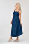 Women's Denim Fabric Strap Dress with Hidden Zipper Pockets - 3