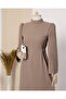 Tie-Waist Long Dress with Back Zipper - Cinnamon - 4