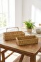 ®   2-Piece Wall-Mounted Plastic Rattan Organizer – Rectangular Wicker-Look Kitchen Shelf Basket, B