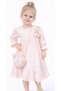 Girl's Lace-Up Balloon Sleeve Model, Elastic Ankles, Powder Color Midi Dress with Plush Bag