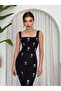 Square Collar Stone-Embellished Dress Black