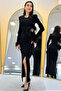 Black Otrişli Waist-Cut Slit Midi Dress