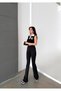 Women's Black Color Cross Waist Detailed (Belt) Spanish Style High Waist Gathering Elastic Straight Leggings - 6