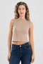 Women's Cotton Lycra High Neck Zero Sleeve Ribbed Crop Body 6322 Skin Color