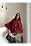Women's Gold Button Detailed Belted Standard Size Oversize Trend Short Poncho 4837 - 6
