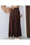 Brown Lace Detail Satin Long Elastic Skirt - 2
