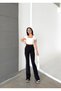 Women's Black Color Spanish Leg High Waist Shaping Stretchy Plain Leggings with Shiny Stone Detail - 7
