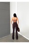 Women's Brown Color Spanish Leg High Waist Gathering Stretchy Plain Leggings - 3