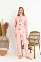 Women's Pink Cherry Pattern Bow Detailed Mother Daughter Long Sleeve Crinkle Fabric Knitted Pajama Set - 2
