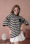 Women's Crew Neck Striped Oversize Long Knit Sweater 10075 - 5