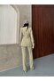 Women's Button-Detail Jacket and Pants Fabric Suit - 8