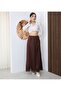 Brown Lace Detail Satin Long Elastic Skirt - 6