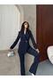 Women's Button-Detail Jacket and Pants Fabric Suit - 7