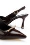 Women's Brown Patent Leather Pointed Toe Stone Detailed Heeled Shoes - 4