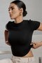 Women's Black Crew Neck Basic Blouse Be372 - 2