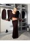 Women's Lace Brown Skirt Blouse Set - 3