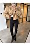 Stand-Up Collar Padded Crop Trench Coat with Elastic Waist - 5