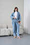 Women's Front Embroidered Beaded Denim Kimono Cardigan and Jeans Two-Piece Set